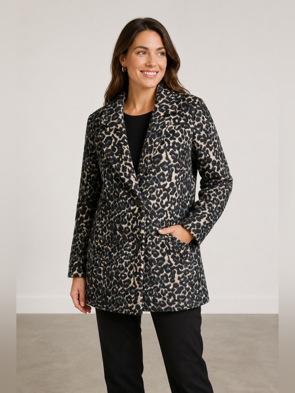 Tribal Black and Cream Leopard Print Blazer